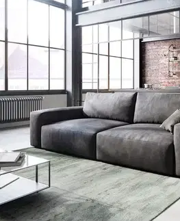 Veľké pohovky DELIFE Veľká pohovka Lanzo 230x95 cm imitácia kože vintage antracitová