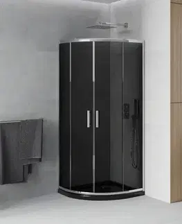 Vane MEXEN/S - Rio štvrťkruhový sprchovací kút 80 x 80, grafit, chróm + vanička so sifónom Flat, čierny 863-080-080-01-40-4170