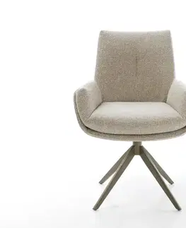Jedálenské stoličky DELIFE Jedálenská stolička Clea-Flex tkanina mäkký béžová krížová podstava široká titánová farba 360° otočný kolískacia funkcia