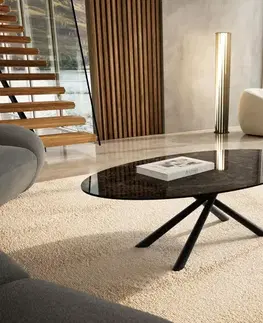 Konferenčné stolíky DELIFE Konferenčný stolík Edge oválny 140x80 cm keramika Laminam® Emperador Extra Lucidato tmavohnedá Sarity kov čierna