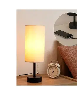Lampy BRILAGI - Stolná lampa so USB portom TABLON 1xE27/25W/230V čierna/krémová BRI592