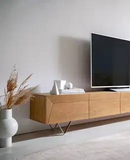 Televízne stolíky DELIFE TV stolík Kayu 220 cm akácia prírodná 4 dvierka podstava v tvare V