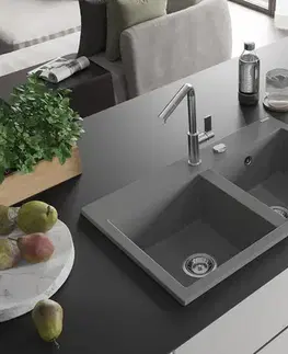 Kuchynské drezy MEXEN MEXEN - Hektor granitový drez 2-bowl 800 x 480 mm, sivá, sifón chróm 6521802000-71