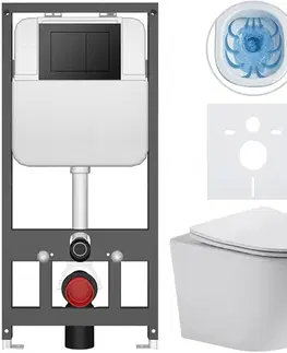 Záchody CERANO - Kompletný WC set Basic/Cesso - biela lesklá - WC tlačidlo Maxio/Čierna - závesné - predstenová inštalácia - 49x36 CER-8050BD85948