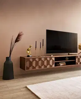 Televízne stolíky DELIFE TV stolík Fevo 200 cm akácia hnedá závesné 2 dvierka