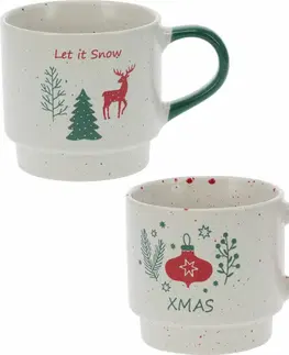 Hrnčeky a šálky Súprava 2 kameninových stohovateľných hrnčekov Let It Snow/Xmas 350 ml