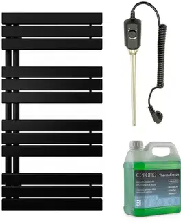 Doplnky do kúpeľne CERANO - Kúpeľňový elektrický radiátorový set Theo - Ľ/P - 600W - čierna matná - 1200x500 mm CER-680552