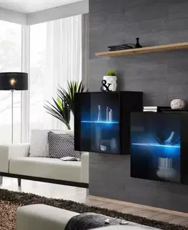 Komody do spálne Komoda+Polička Switch Sb III Led Čierna /Wotan
