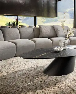 Konferenčné stolíky DELIFE Konferenčný stolík Edge organický 140x76 cm keramika Laminam® Noir Desir hnedá Conis kov čierna