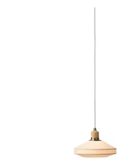 Svietidlá Halo Design 744091-Závesný luster PARIS na lankách 1xE14/40W/230V pr. 24 cm krém/mosadz/dub 744091