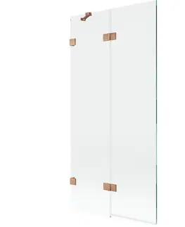 Sprchové dvere MEXEN/S - Lunar vaňová zástena 2-krídlová ľavá 90 x 150, transparent, meď kartáčovaná 897-090-100-65-00-L