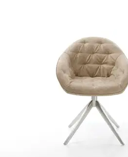 Jedálenské stoličky DELIFE Otočná jedálenská stolička Gaio-Flex mikrovlákno béžová vintage krížová podstava široká nerezová oceľ 360° otočná hojdacia funkcia