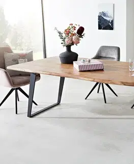 Jedálenské stoly DELIFE Jedálenský stôl Edge 200x100 akácia prírodná kov skosený Live-Edge