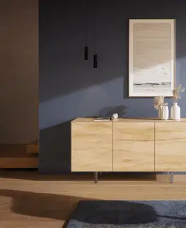 Komody DELIFE Komoda Cuor 150 cm keramika Laminam® sabbia dubová 3 dvierka podstava závesná akrylové sklo