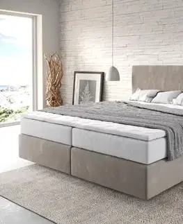 Postele Boxspring DELIFE Boxspring posteľ Dream-Well 180×200 cm mikrovlákno béžová s vreckovou pružinovou matracou a visco topperom