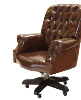Sedacie súpravy Kancelárska stolička Chesterfield Office z pravej hovädzej kože Whisky