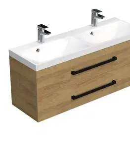 Kúpeľňový nábytok Kúpeľňová skrinka s čiernou úchytkou a umývadlom SAT Cube Way 120x47,5x40 cm dub Hickory mat CUBE2C120ZDH CUBE2C120ZDH