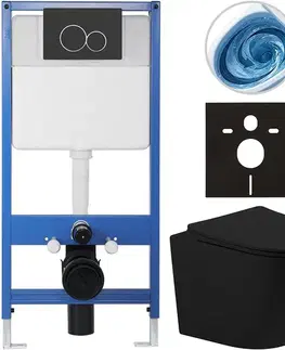 Záchody CERANO - Kompletný WC set Profi/Cesso - čierna matná - WC tlačidlo Duo/Čierna matná - predstenová inštalácia - 49x36 CER-8050BD84351