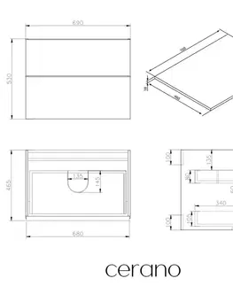 Kúpeľňový nábytok CERANO - Kúpeľňová skrinka Velora - biela matná, úchytka chrómová + doska pod umývadlo Navira Slim - 18 mm - 70x54,8x46,5 CER-664735