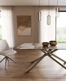 Jedálenské stoly DELIFE Jedálenský stôl Edge 200x100 keramika Minas melange bielo-béžová krížová podstava obdĺžnik nerezová oceľ