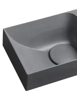 Kúpeľňové batérie SAPHO - PICCOLINO betónové umývadlo 30,8x17cm, batéria vpravo, šedá mat PK30517