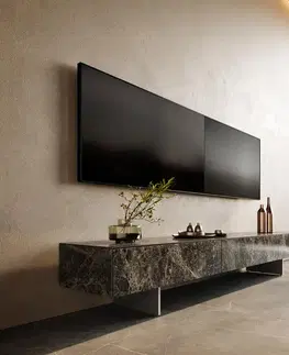 Televízne stolíky DELIFE TV stolík Cuor 200 cm keramika emperador extra leštený tmavohnedá 1 výklopné dvierka 1 zásuvka podstava závesná nerezová oceľ