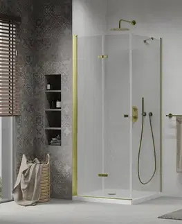 Vane MEXEN/S - Sprchovací kút zalamovací Lima 70x70, číre sklo, zlatý + vanička 856-070-070-50-00-4010