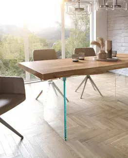 Jedálenské stoly DELIFE Jedálenský stôl Edge 180x90 XL akácia prírodná sklo Live-Edge