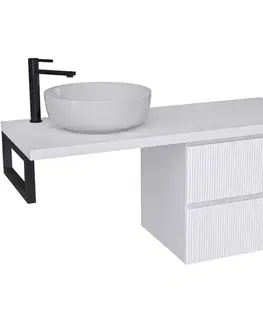 Kúpeľňový nábytok CERANO - Kúpeľňová skrinka Carole - biela matná ryhovaná + doska pod umývadlo Navira Pro - 36 mm + konzola čierna - 160x46x51,6 CER-400526