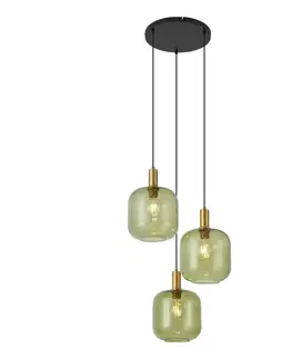 Závesné svietidlá Hotelová elegantná závesná lampa čierna so zlatým a zeleným sklom 3-svetlá - Zuzanna