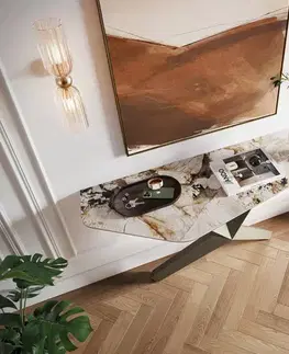 Konzolové stolíky DELIFE Konzolový stolík Edge polygonálny 140×50 cm keramika patagonia leštená Zentharo kov titánová farba
