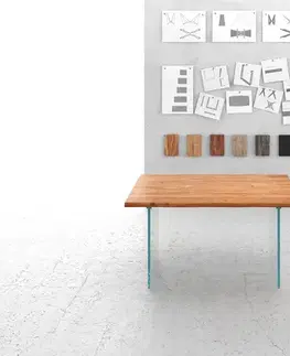Jedálenské stoly DELIFE Jedálenský stôl Edge 140x90 akácia prírodná sklo Live-Edge