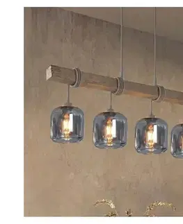 Svietidlá BRILAGI - Závesný luster na lane WOOD GLASS 4xE27/60W/230V borovica/šedá/dymová šedá EG49927A+4xNSTK7758