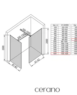 Sprchovacie kúty CERANO - Sprchová zástěna Walk-in Onyx T L/P - 10 mm - hranatá vzpěra - černá matná, grafitové sklo - 160x90x200  CER-8050BD8731