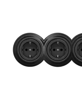 Predlžovacie káble lap - Trojitá retro domová zásuvka s rámčekom SCHUKO 230V čierna KA0018+2xKA0017+3xKA0107