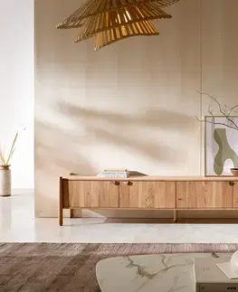 Televízne stolíky DELIFE TV stolík Caius 220 cm akácia Aura 4 dvierka