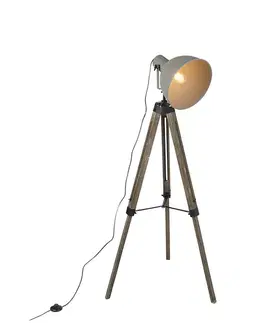 Stojace lampy Inteligentná priemyselná trojnohá stojaca lampa drevená s sivou vrátane wifi A60 - Laos