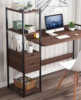 Písacie stoly OFFICE PC stolík s regálom, orech/čierna