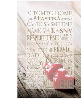 Obrazy s textom Obraz na stenu v ráme - Domov, srdcia čiernobiele