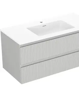 Kúpeľňový nábytok MEXEN/S - Rivel kúpeľňová skrinka 100 cm s umývadlom Otis, 2 zásuvky, reliéf, šedá mat/biela mat 91A20-10047-2-BFF62-W18M01