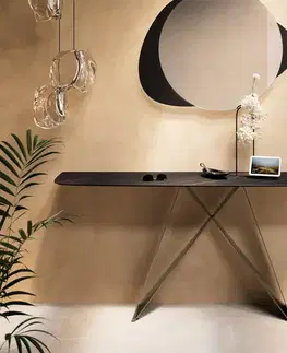 Konzolové stolíky DELIFE Konzolový stolík Edge zaoblený tvar 180×40 cm keramika Laminam® Noir Desir hnedá Velio kov titánová farba