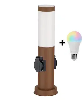 LED osvetlenie BRILAGI - LED RGBW vonkajšia lampa s 2 zásuvkami 1xE27/12W/230V 40 cm IP44 hnedá BG3943+AI0819