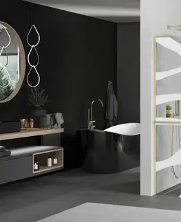 Sprchové dvere MEXEN/S - Kioto+ L Sprchová zástena WALK-IN s poličkou a držiakom uterákov 80 x 200, biely vzor, zlato 800-080-123-50-97