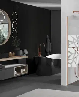 Sprchové dvere MEXEN/S - Kioto Sprchová zástena Walk-in 70 x 200, biely vzor 8 mm, meď kartáčovaná 800-070-101-65-85