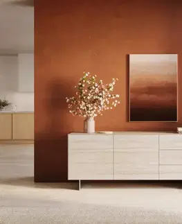 Komody DELIFE Komoda Cuor 180 cm keramika Laminam® Travertino Bianco krémovo biela 2 dvierka 3 zásuvky podstava závesná nerezová oceľ
