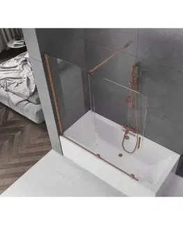 Sprchové dvere MEXEN/S - Velar Dvojkrídlová posuvná vaňová zástena 150 x 150, transparent, kartáčovaná meď 896-150-000-01-65