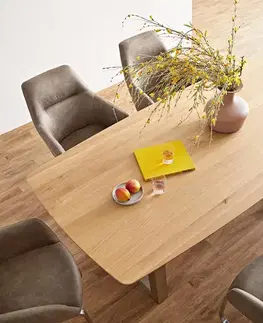 Jedálenské stoly DELIFE Jedálenský stôl Edge oválny 200x100x2,5-3 cm dub prírodný nerezová oceľ široký švajčiarska hrana