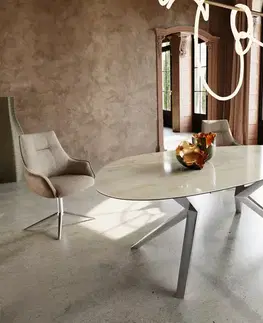 Jedálenské stoly DELIFE Jedálenský stôl Edge oválny 220x120 keramika iris FMG onice oro zenthara hranatý nerezová oceľ
