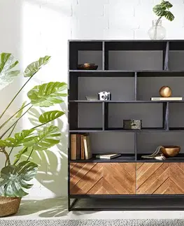 Vysoké skrine DELIFE Skriňa Famke 120 cm mango teak 10 priehradiek 2 dvierka