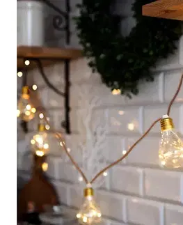 Vianočné osvetlenie  LED dekorativní žárovky na přírodním provazu 10x žárovka 30LED 180cm časovač 3x AA 1V242